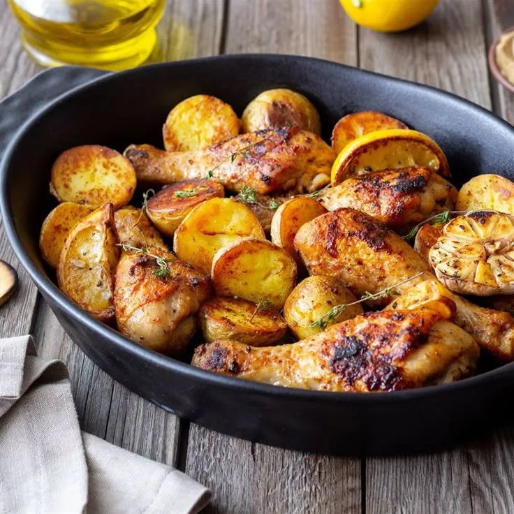 Pollo al horno con patatas